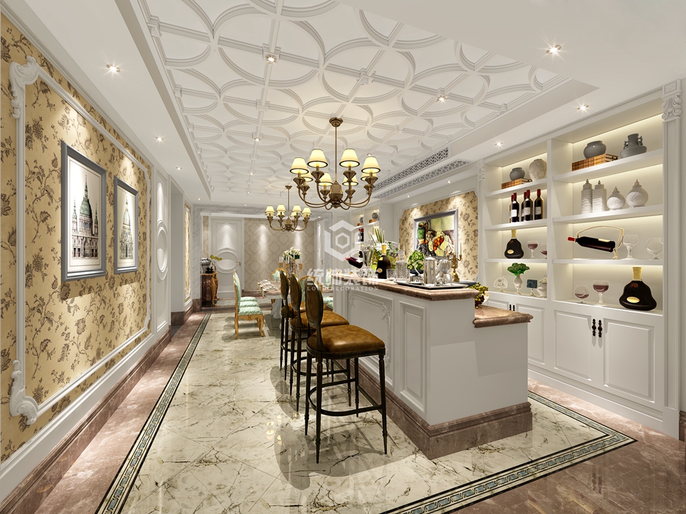 浦东新区恒源泰荣城260平方简美风格复式餐厅装修效果图