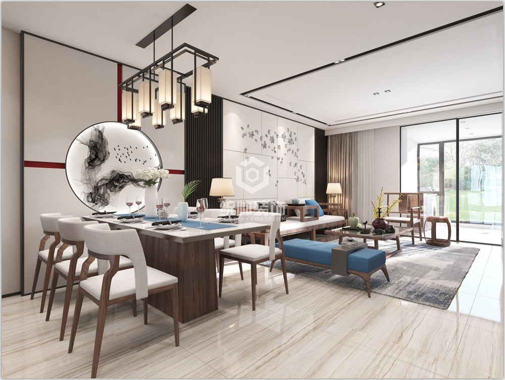 浦东新区海洋小区99平方新中式风格3室2厅2卫餐厅装修效果图