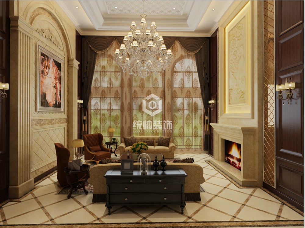 杨浦区新江湾城尊堡园300平欧式客厅装修效果图