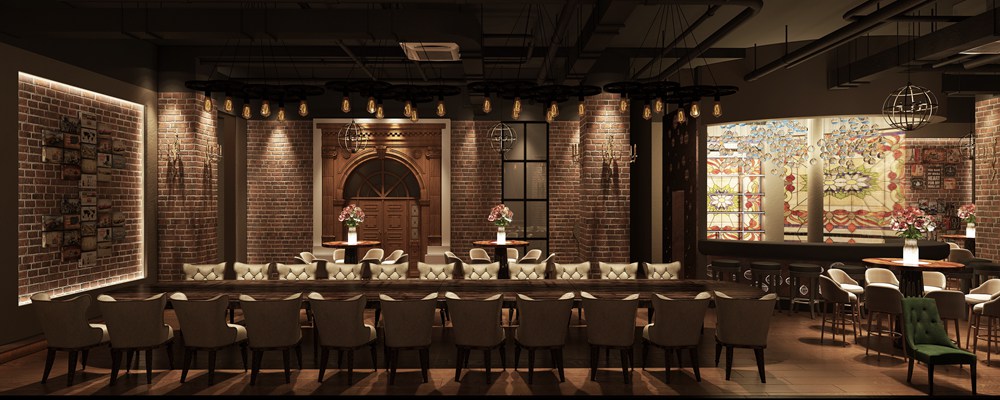 寶山區復古酒吧200平美式餐廳裝修效果圖