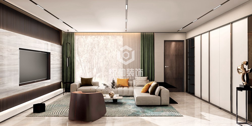 嘉定区玲珑湾360平方现代简约风格别墅客厅装修效果图
