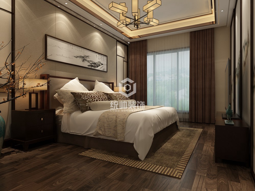 宝山区上海长滩180平新中式卧室装修效果图
