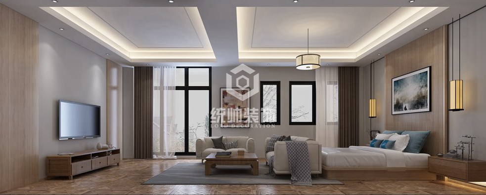 金山区御龙名邸230平方新中式风格别墅卧室装修效果图