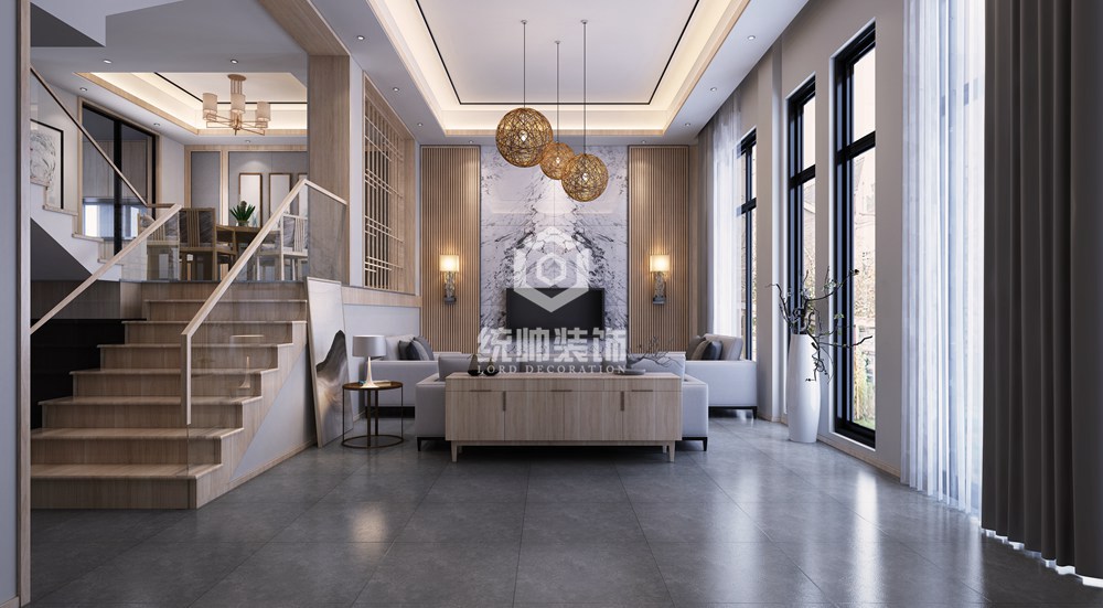 金山区御龙名邸230平方新中式风格别墅客厅装修效果图