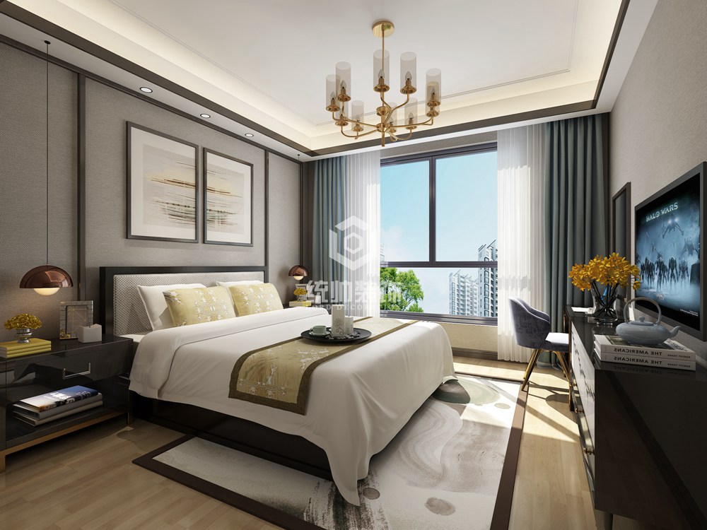 浦东新区尚海郦景160平方新中式风格3室2厅2卫卧室装修效果图