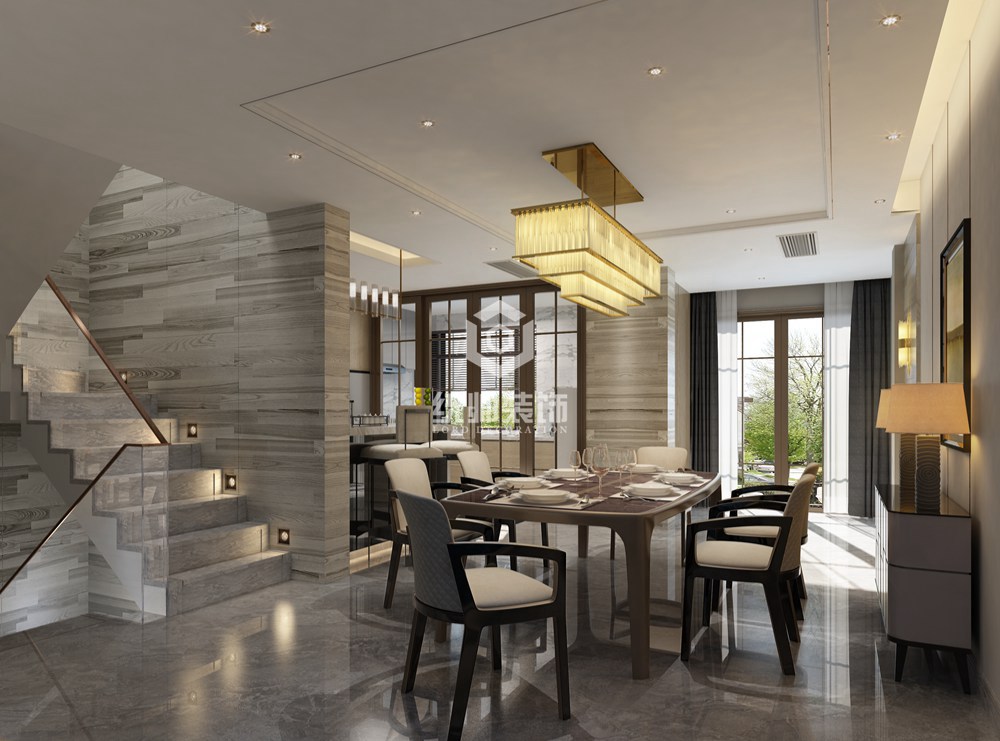 浦东新区万科金色里程320平方现代简约风格别墅餐厅装修效果图