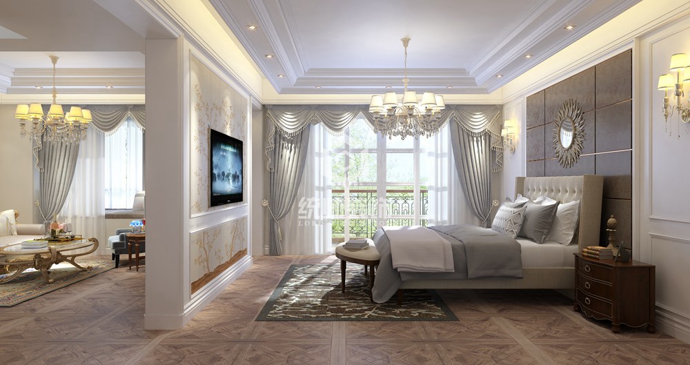 浦东新区御翠园560平方美式风格别墅卧室装修效果图