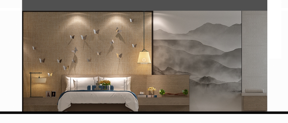 金山区蝶舞山间35平方中式风格两室两厅卧室装修效果图