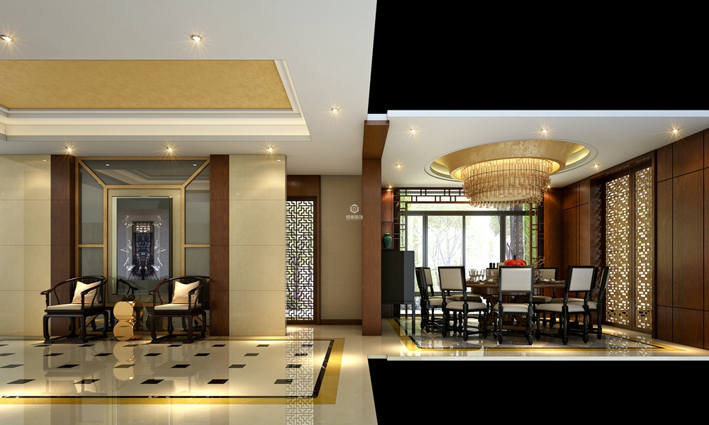 奉贤区金色年华220平方新中式风格别墅餐厅装修效果图
