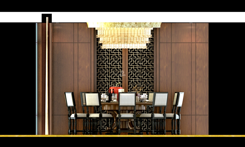 奉贤区金色年华220平方新中式风格别墅餐厅装修效果图