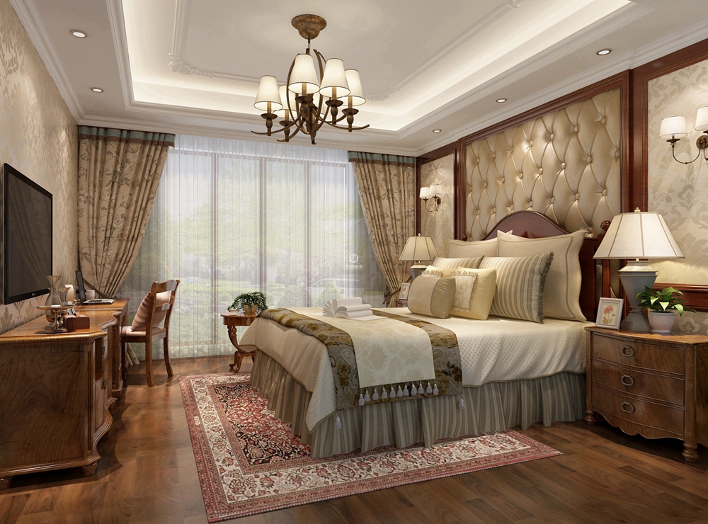 静安区静安风华苑320平方美式风格复式卧室装修效果图