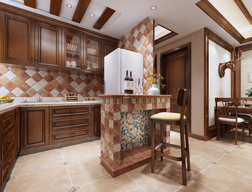 嘉定区老城里126平方美式风格三室两厅厨房装修效果图