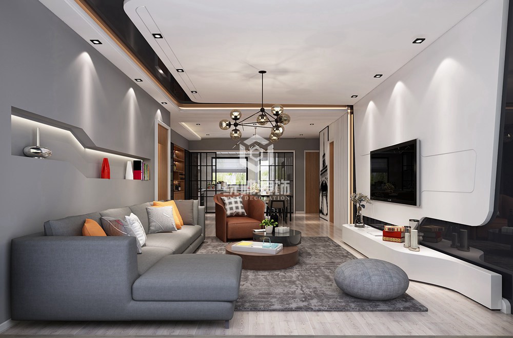 寶山區牡丹華庭180平現代簡約客廳裝修效果圖
