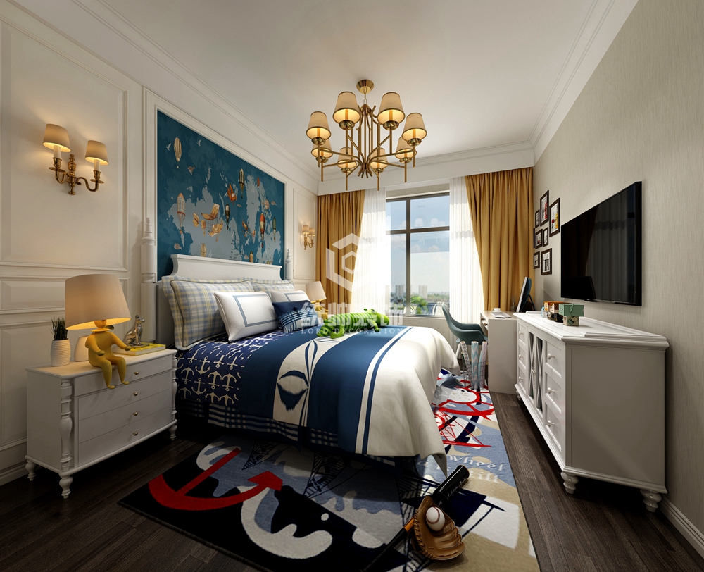 宝山区中化国际140平方美式风格复式卧室装修效果图