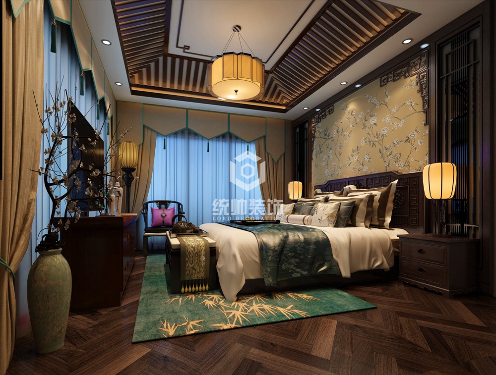 浦东新区东平森林公园一号240平中式卧室装修效果图