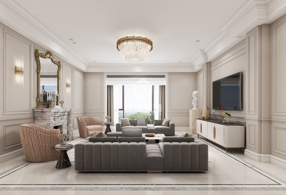 徐汇区南红国际281平方法式风格大平层客厅装修效果图