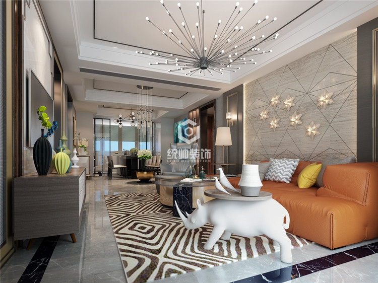 闵行区凤凰城220平方现代简约风格平层客厅装修效果图