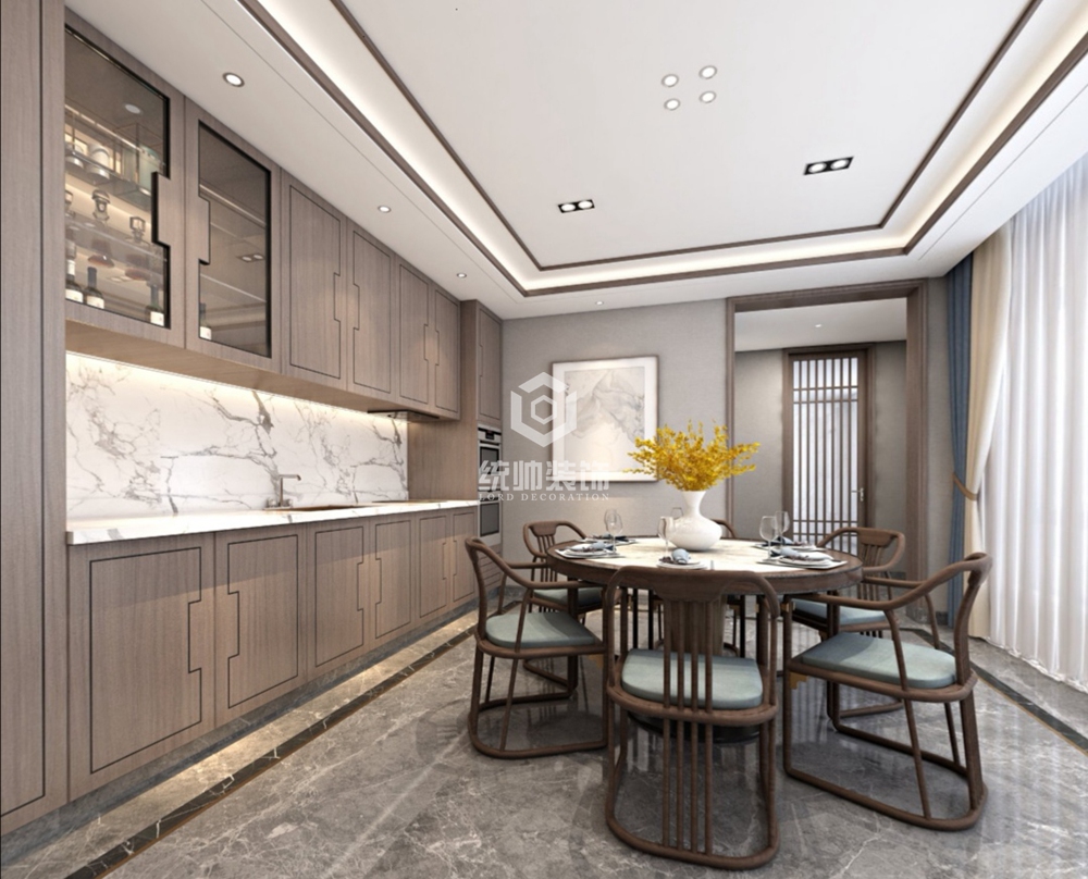 松江区合生广富汇400平方新中式风格联体别墅餐厅装修效果图