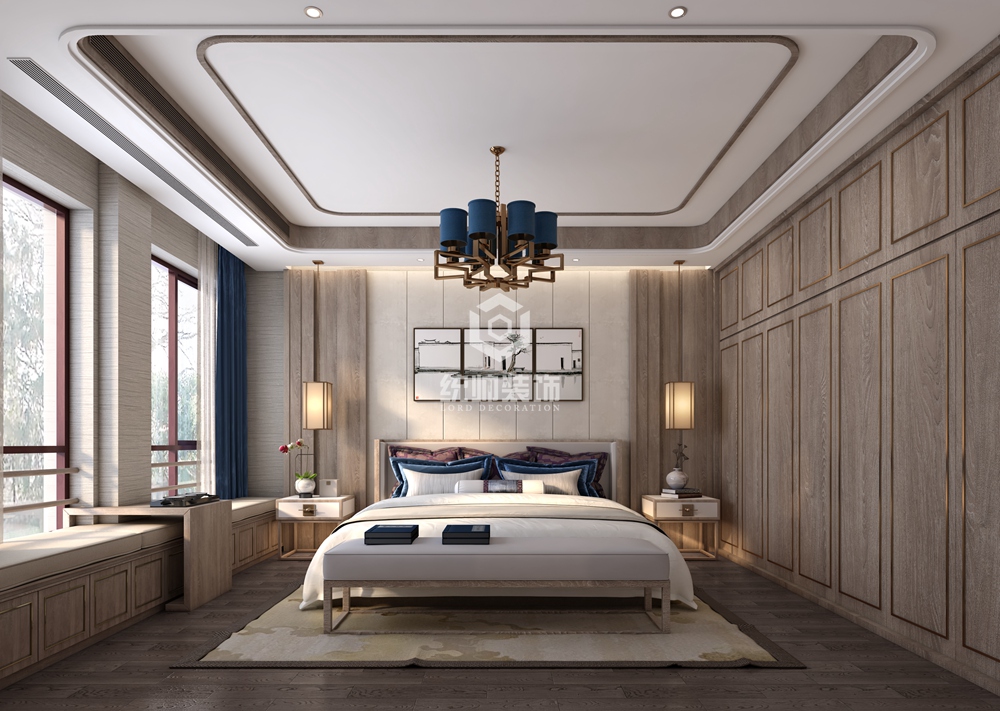 松江区合生广富汇400平方新中式风格联体别墅卧室装修效果图