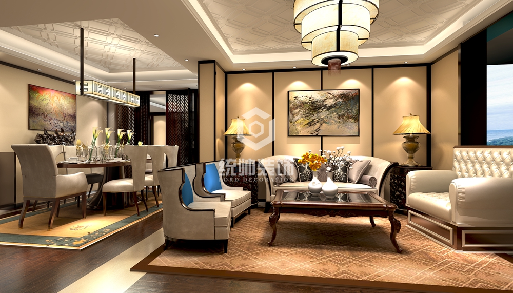 浦东新区星晓家园160平中式客厅装修效果图
