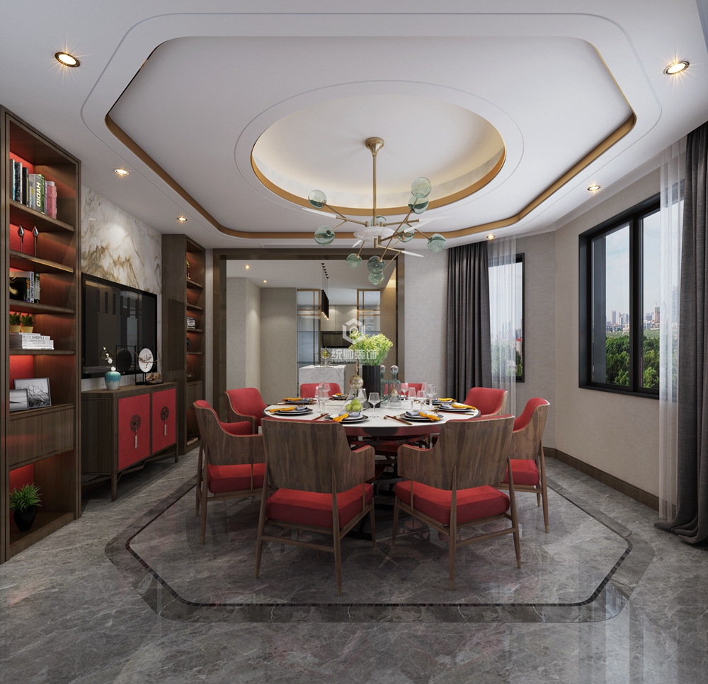 宝山区保利叶上海312平方新中式风格别墅餐厅装修效果图