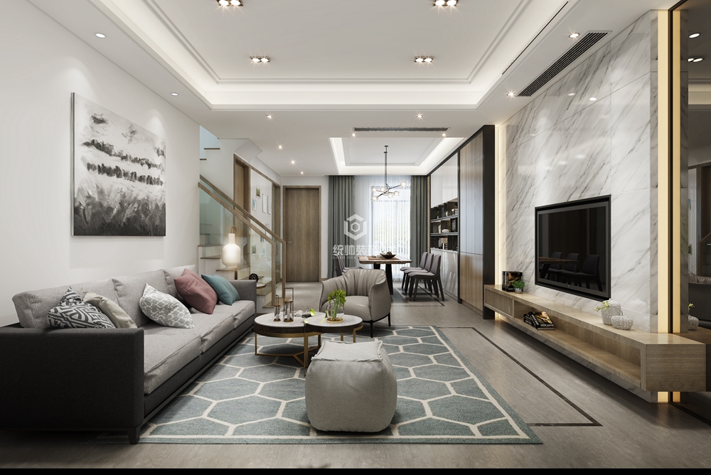 浦東新區愛法奧朗新莊園400平新中式客廳裝修效果圖