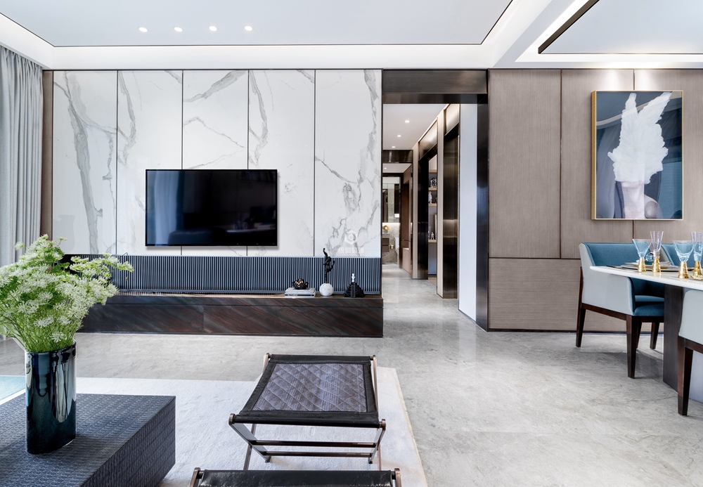 寶山區中環國際120平現代簡約客廳裝修效果圖