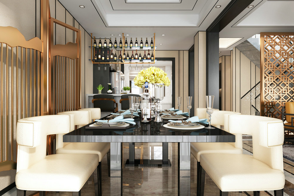 浦东新区同济东时区190平方新中式风格别墅餐厅装修效果图