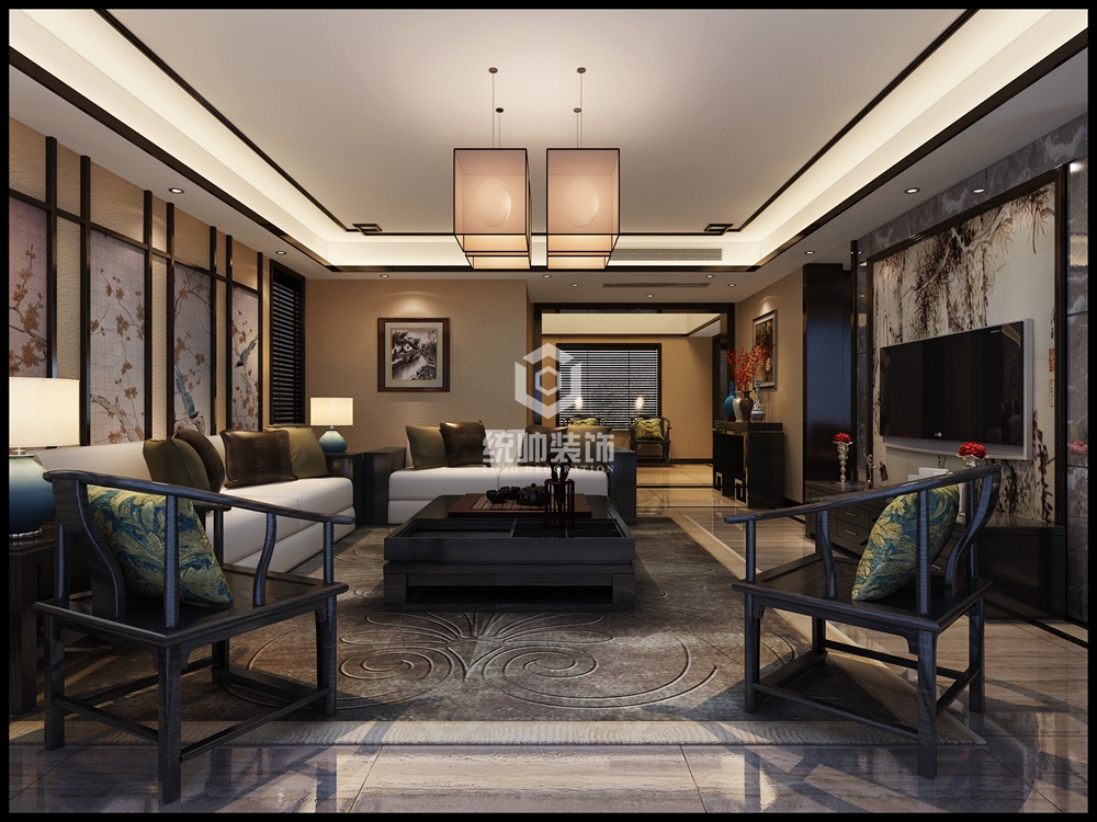 宝山区保利叶上海270平方新中式风格别墅客厅装修效果图