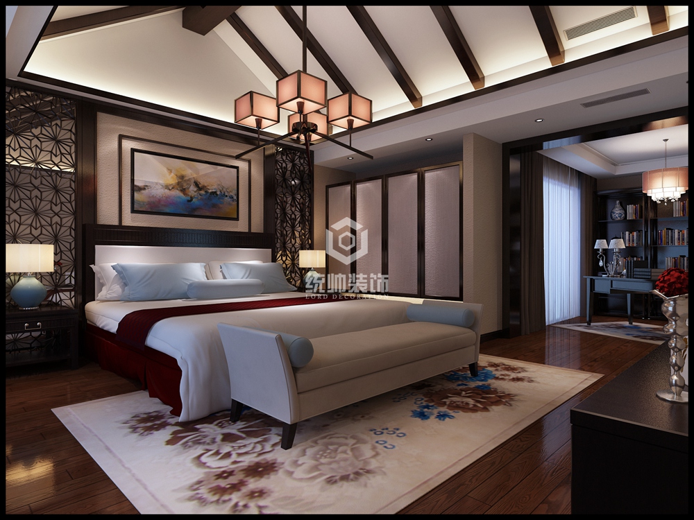 宝山区保利叶上海270平方新中式风格别墅卧室装修效果图