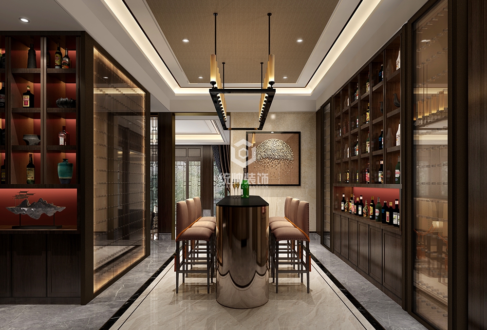普陀区山湖御景8号780平方新中式风格独栋别墅餐厅装修效果图