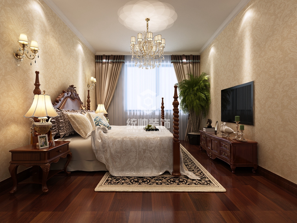 长宁区嘉里华庭190平方美式风格别墅卧室装修效果图