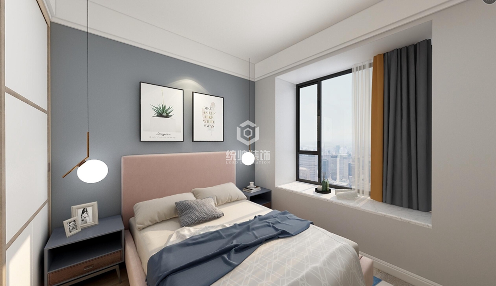 浦东新区香榭国际89平方现代简约风格公寓卧室装修效果图