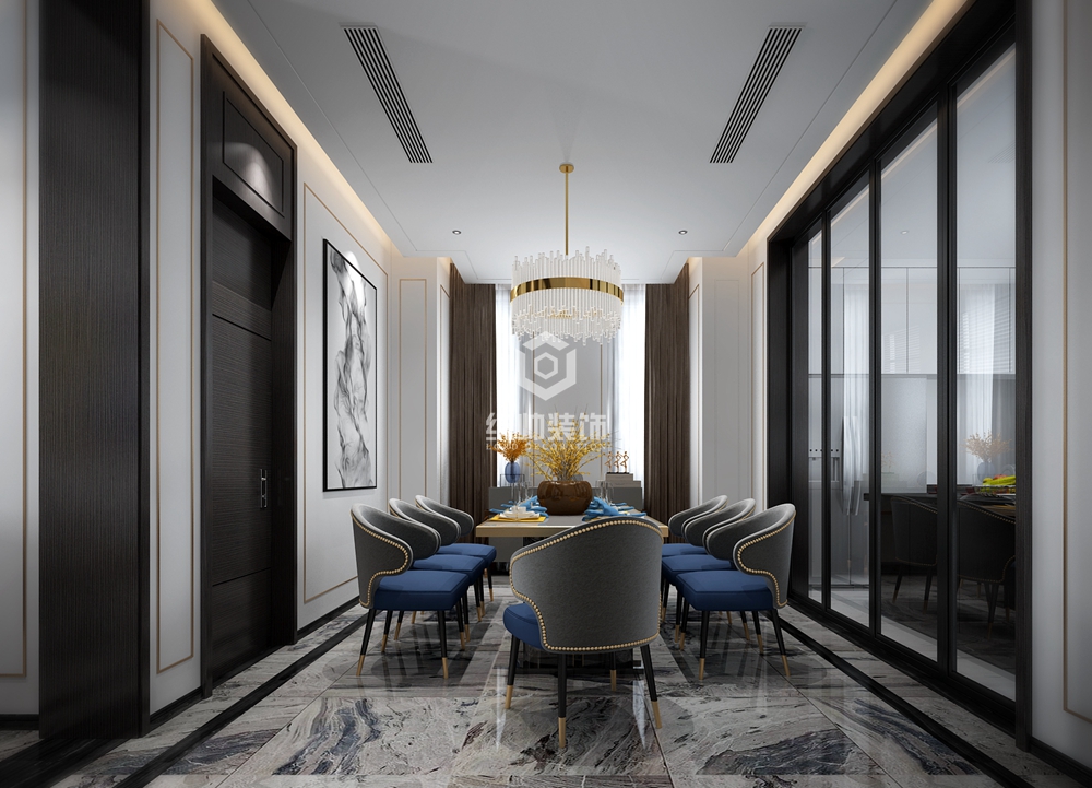 浦东新区海上湾三期268平方新中式风格5室3厅餐厅装修效果图