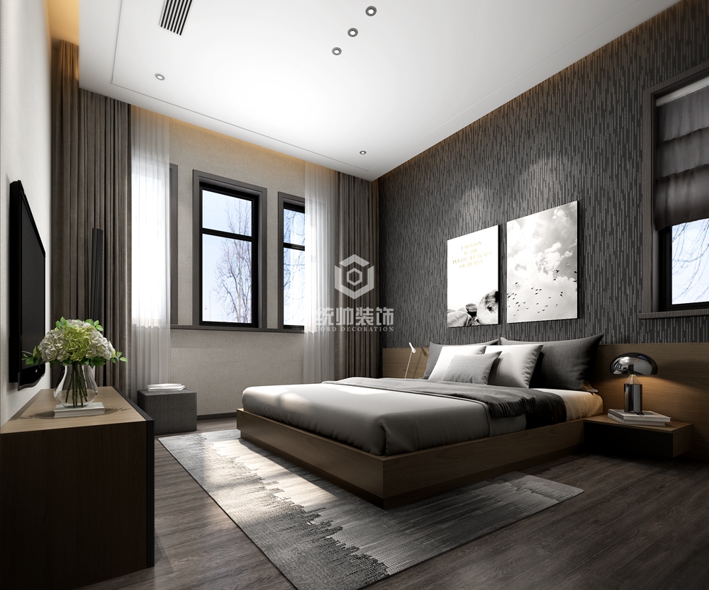 浦东新区海上湾三期268平方新中式风格5室3厅卧室装修效果图