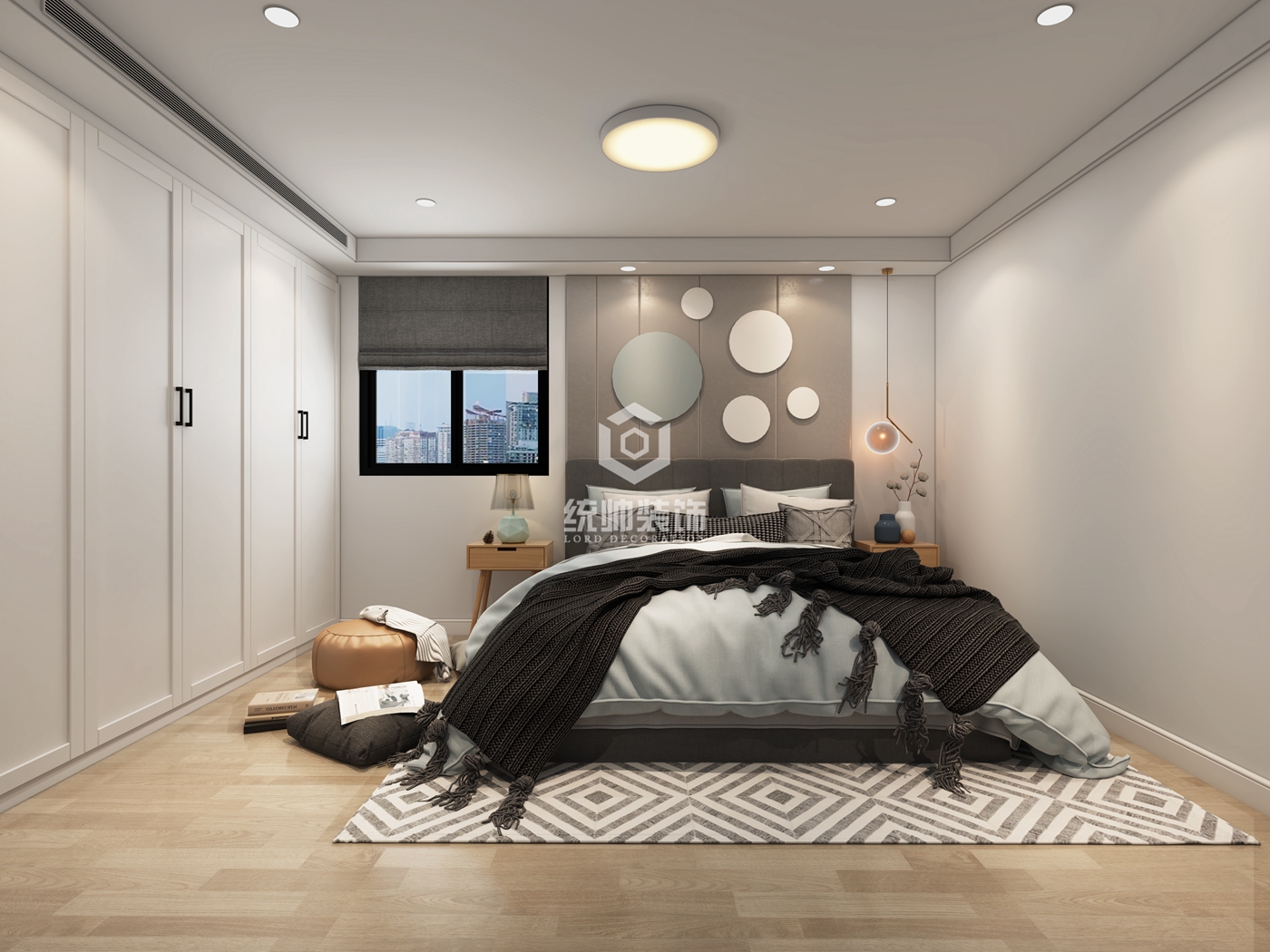 浦东新区望春都市家园110平方北欧风格平层卧室装修效果图
