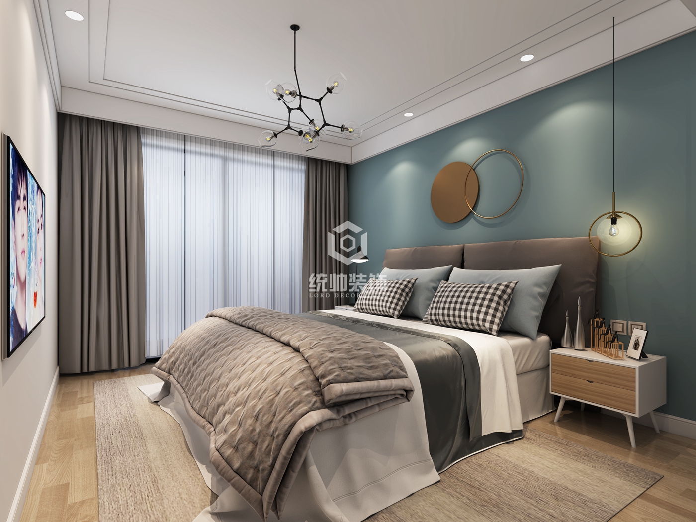 浦东新区望春都市家园110平方北欧风格平层卧室装修效果图