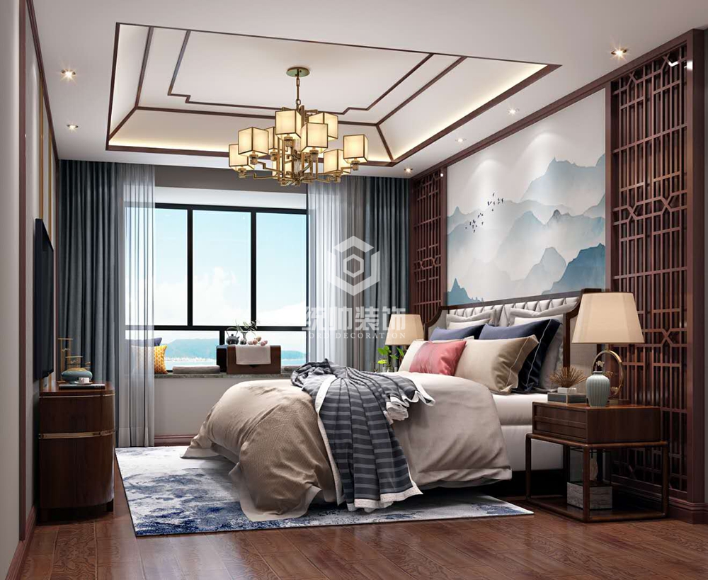 浦东新区中金海棠湾128平中式卧室装修效果图