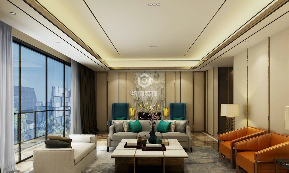 杨浦区万科翡翠360平方现代简约风格别墅客厅装修效果图