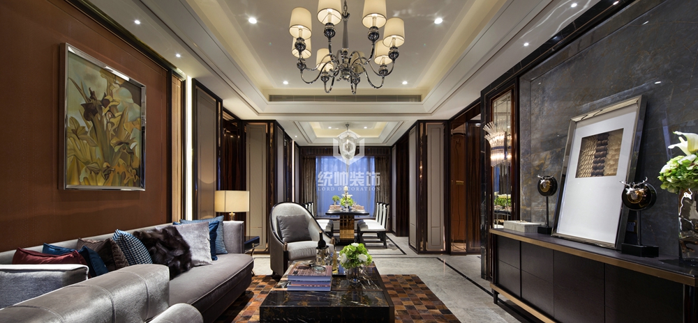 浦东新区善上居85平方新古典风格三室两厅客厅装修效果图