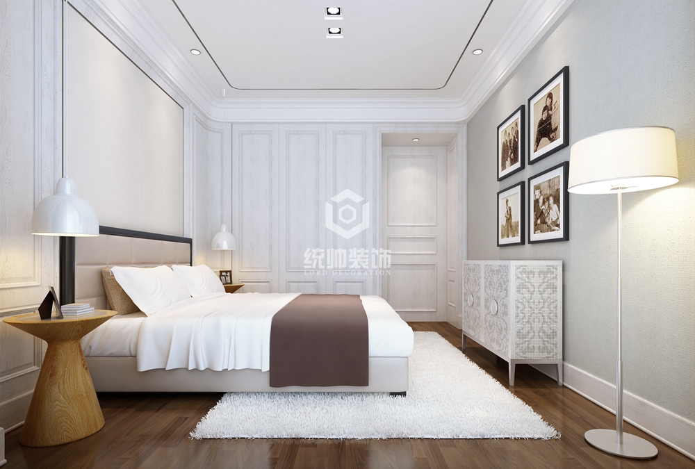 浦东新区高行绿洲三期102平方北欧风格公寓卧室装修效果图