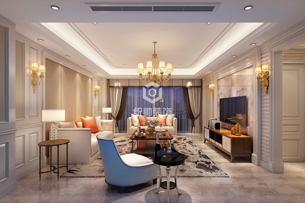 浦东新区海洲桃花源140平方欧式风格公寓客厅装修效果图