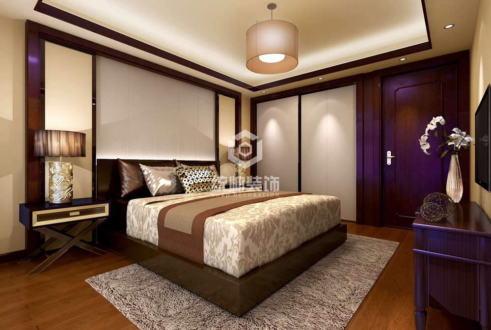 浦东新区美林小城120平方新中式风格二室一厅卧室装修效果图