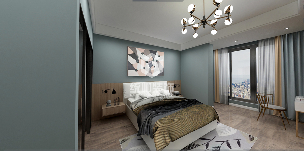 长宁区畅园公寓120平方现代简约风格两房两厅卧室装修效果图