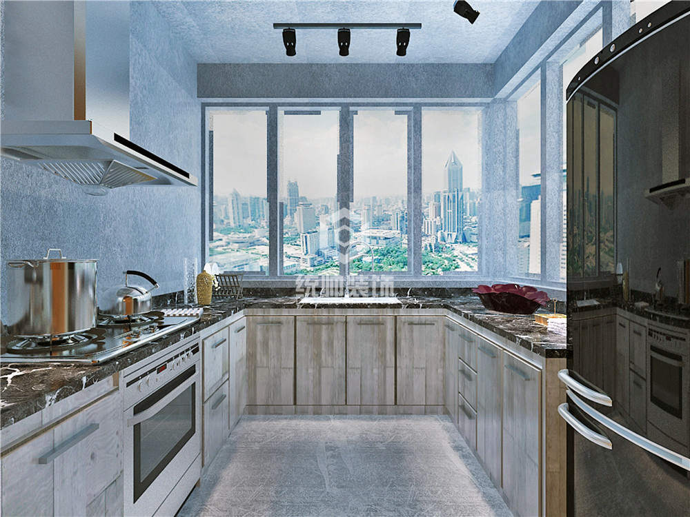 杨浦区华润置地350平方美式风格别墅厨房装修效果图