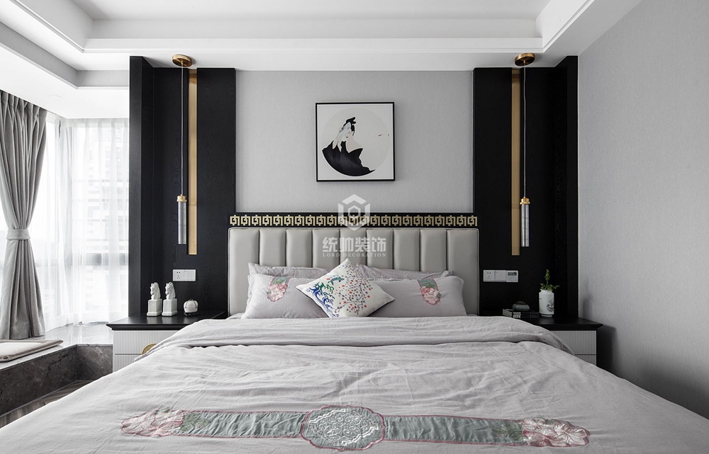 黄浦区上海滩花园190平新中式卧室装修效果图