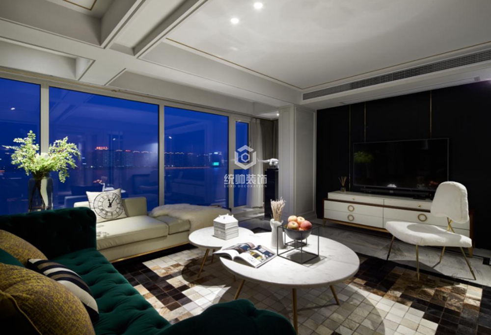 松江区海欣城世纪家园170平方现代简约风格三室二厅客厅装修效果图