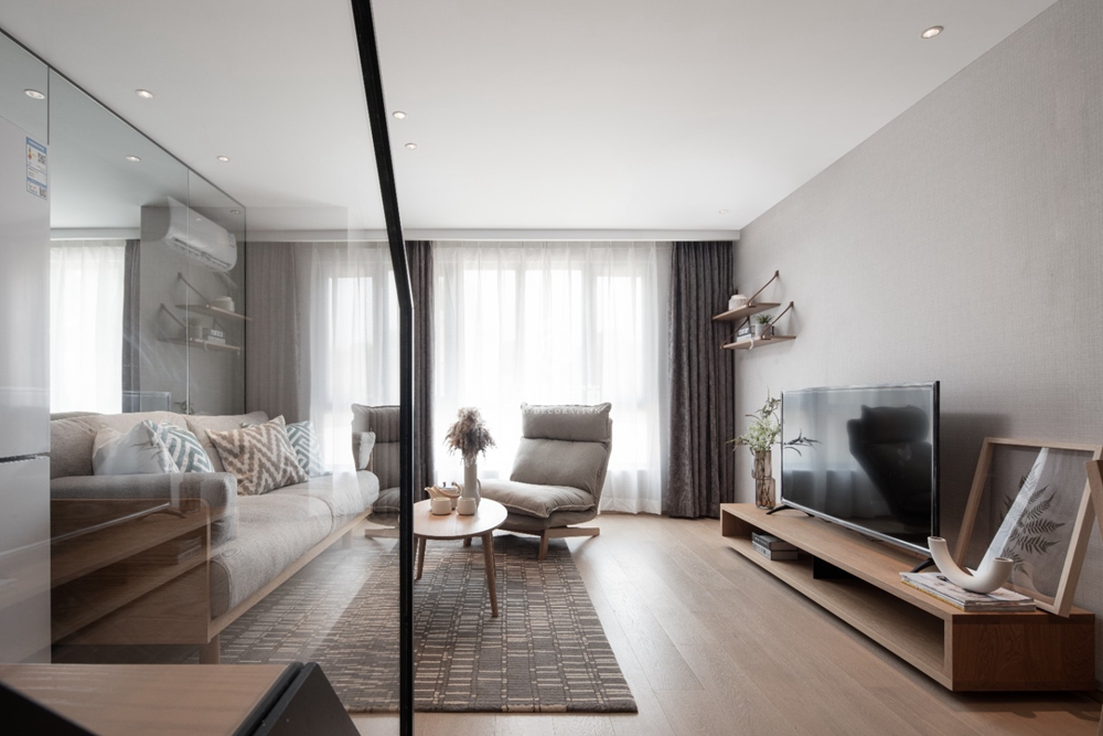 徐汇区柚米国际64平方现代简约风格公寓客厅装修效果图
