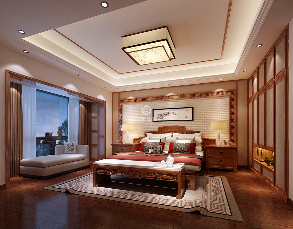 浦东新区嘉宝·前滩后院226平新中式卧室装修效果图