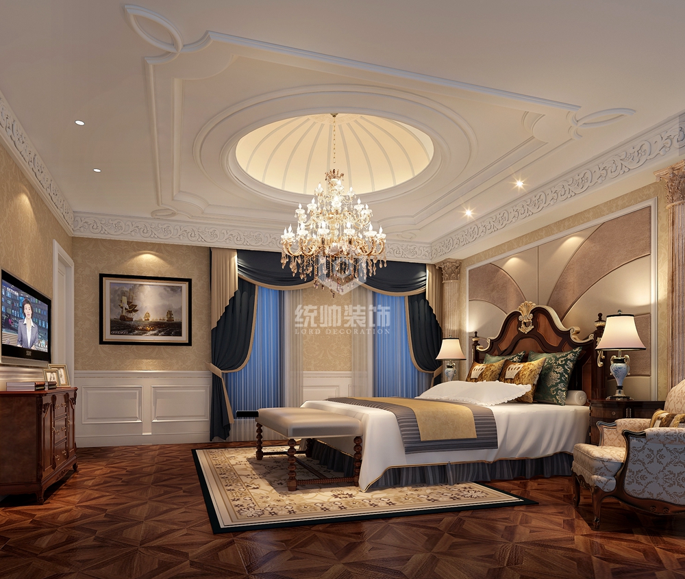 嘉定区瑞士华庭226平方美式风格别墅卧室装修效果图